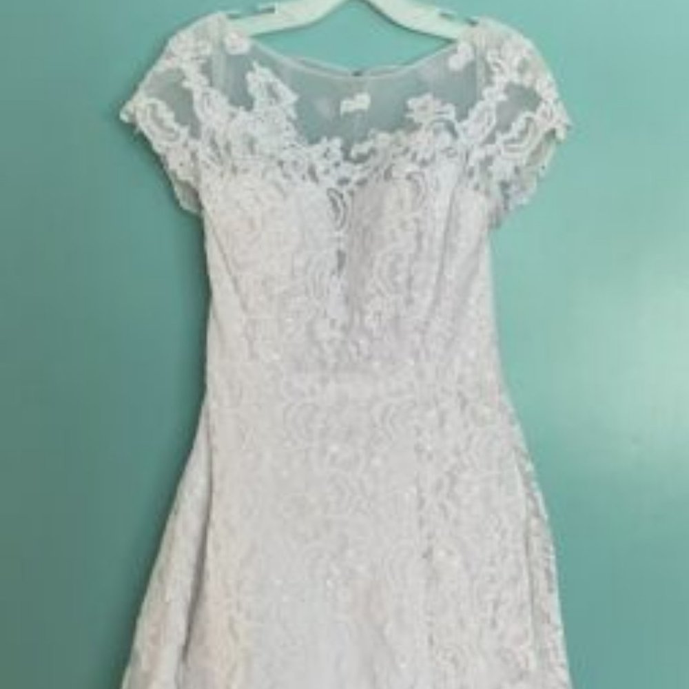 Oleg Cassini Cap Sleeve Illusion Wedding Dress - Size 6 (Pre-Owned)